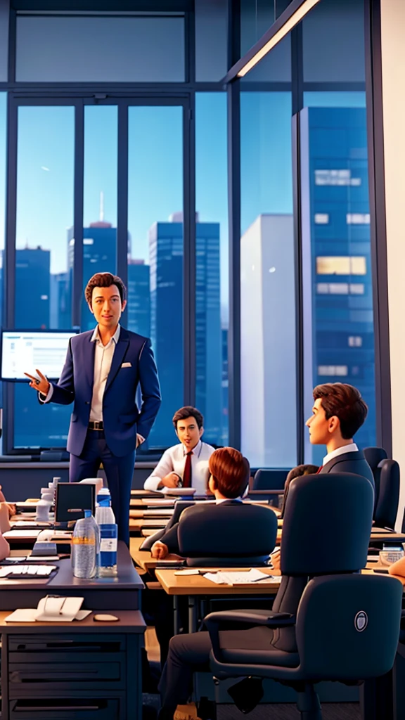 there is a man in a suit and tie standing in a lobby, show room scene, rendering, by Yasutomo Oka, proffesional illustration, various pose people, digital rendering, conceptual rendering, sharp focus ilustration hq, by Yokoyama Taikan, inspired by Yokoyama Taikan, by Oka Yasutomo, detailed rendering, artist's impression