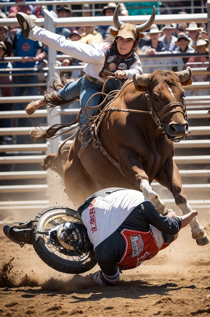 Create art with a bull rodeo and a motorcycle 