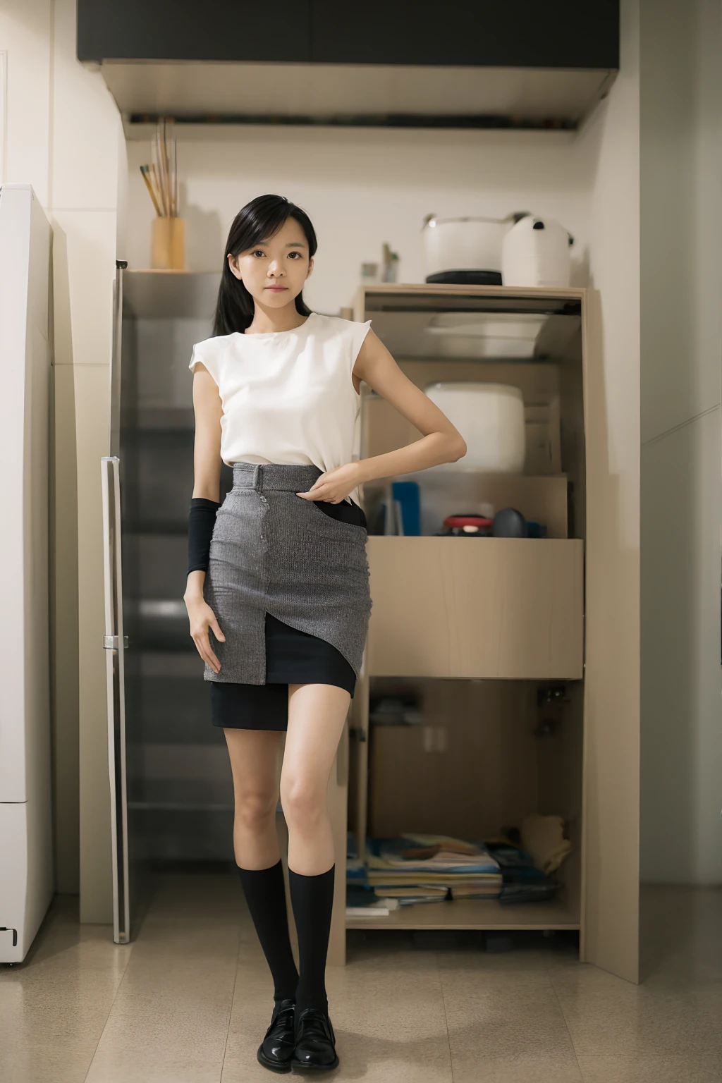 , standing, micro miniskirt