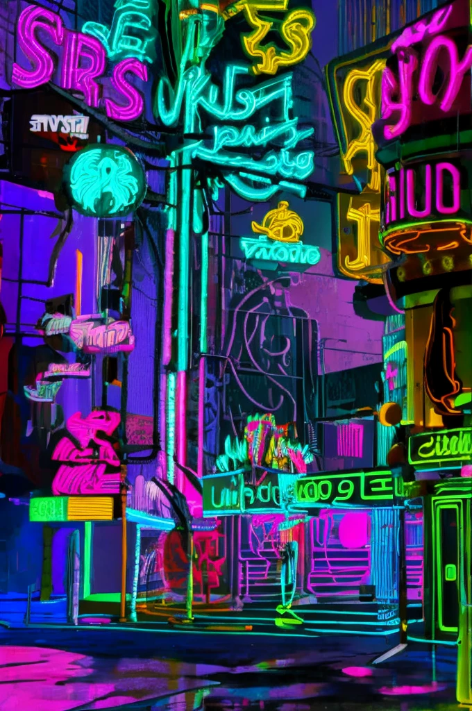 inside, stripclub, cyberpunk style, neon lights, scenery , dancing poles