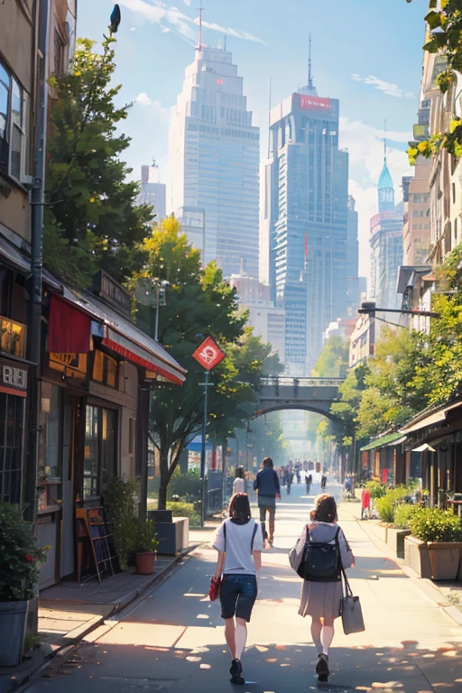 People walking in a city park, background, realistc, 8k