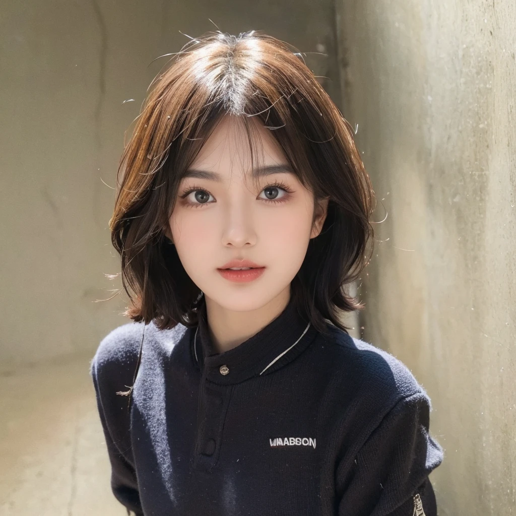 Short black brown hair，Beautiful and natural，The background is more advanced and beautiful