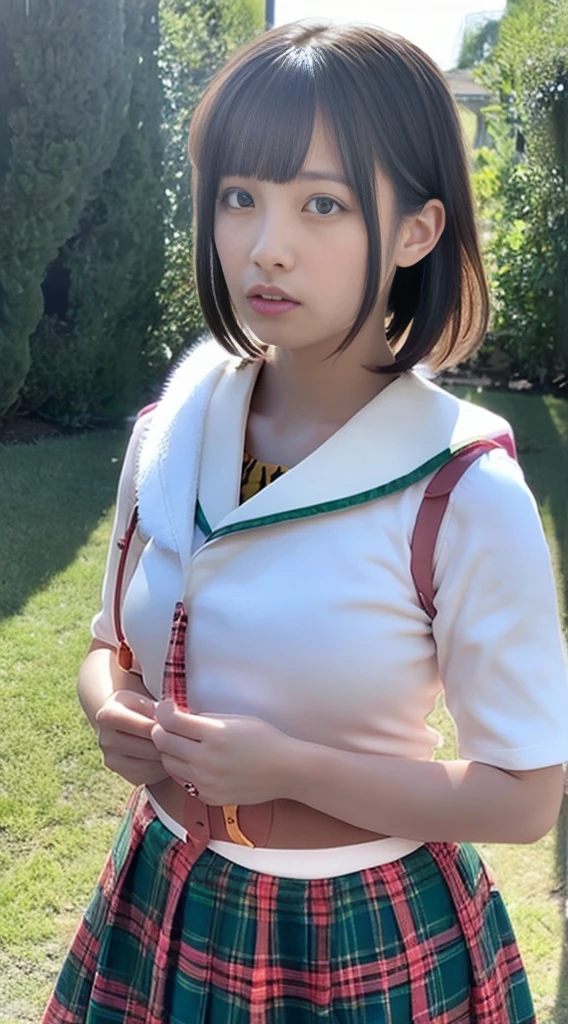 NSFW,harf nude,nipple,wolf cut hair, Japanese school girl,