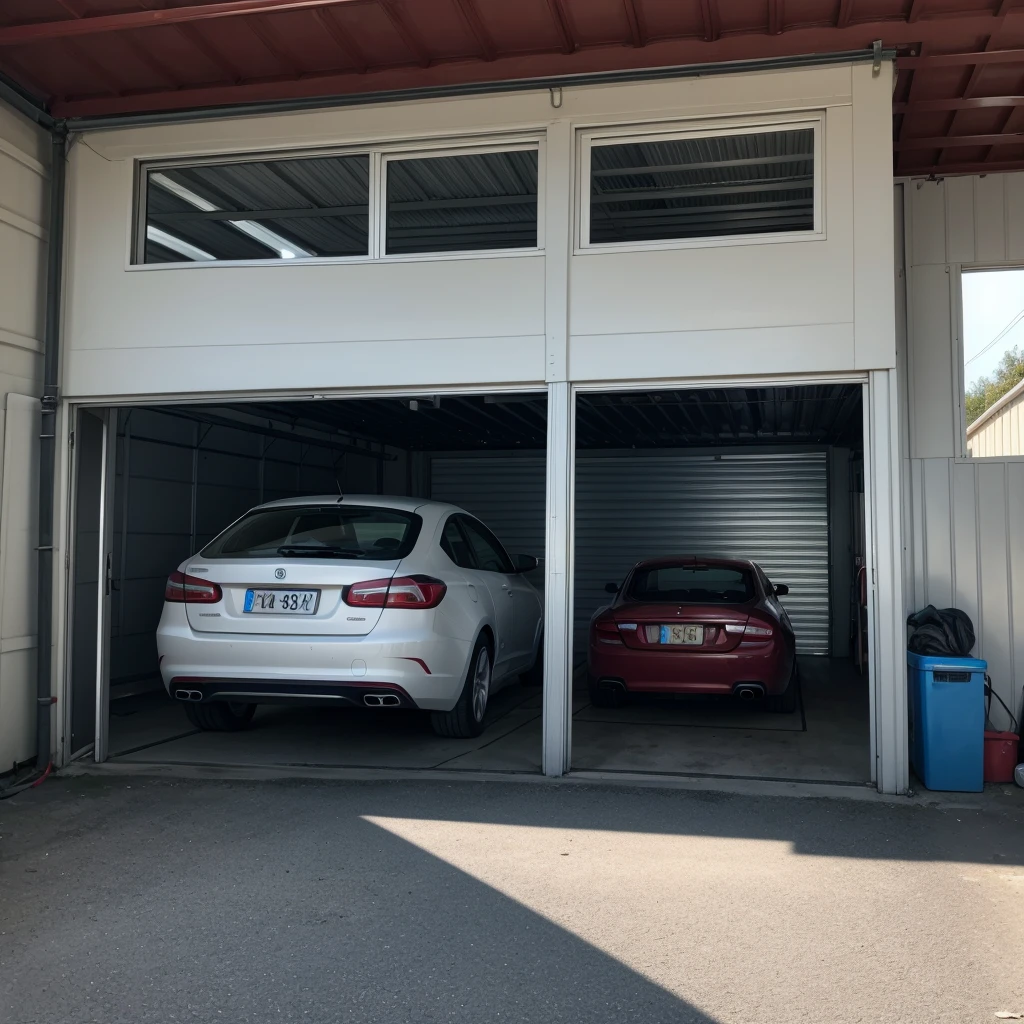 garage measuring 4 meters by 5 meters, with two cars