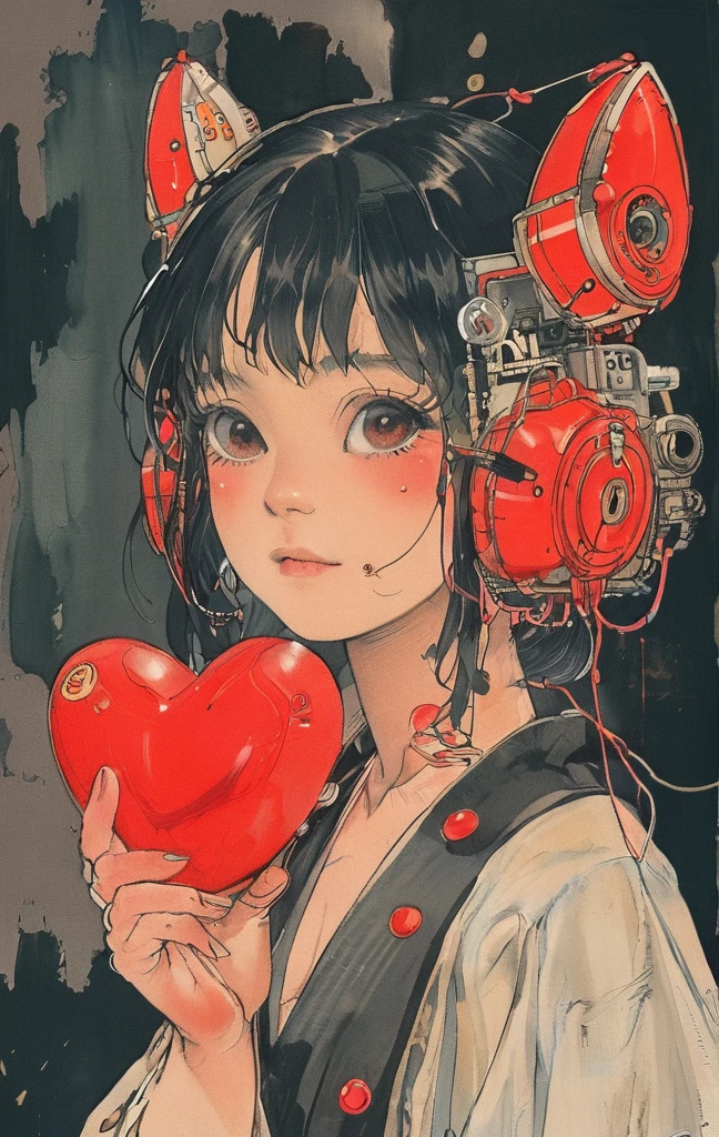 masterpiece, best quality, 1girl, gloves, solo, tongue, red background, black gloves, tongue out, long hair, elbow gloves, bangs, puffy sleeves, open mouth, grey hair, short sleeves, looking at viewer, hands on own face, upper body, blunt bangs, puffy short sleeves, colored tongue, heart, black dress, dress, hands on own cheeks, red eyes, facial mark, crown, simple background, tattoo, string, teeth, halftone