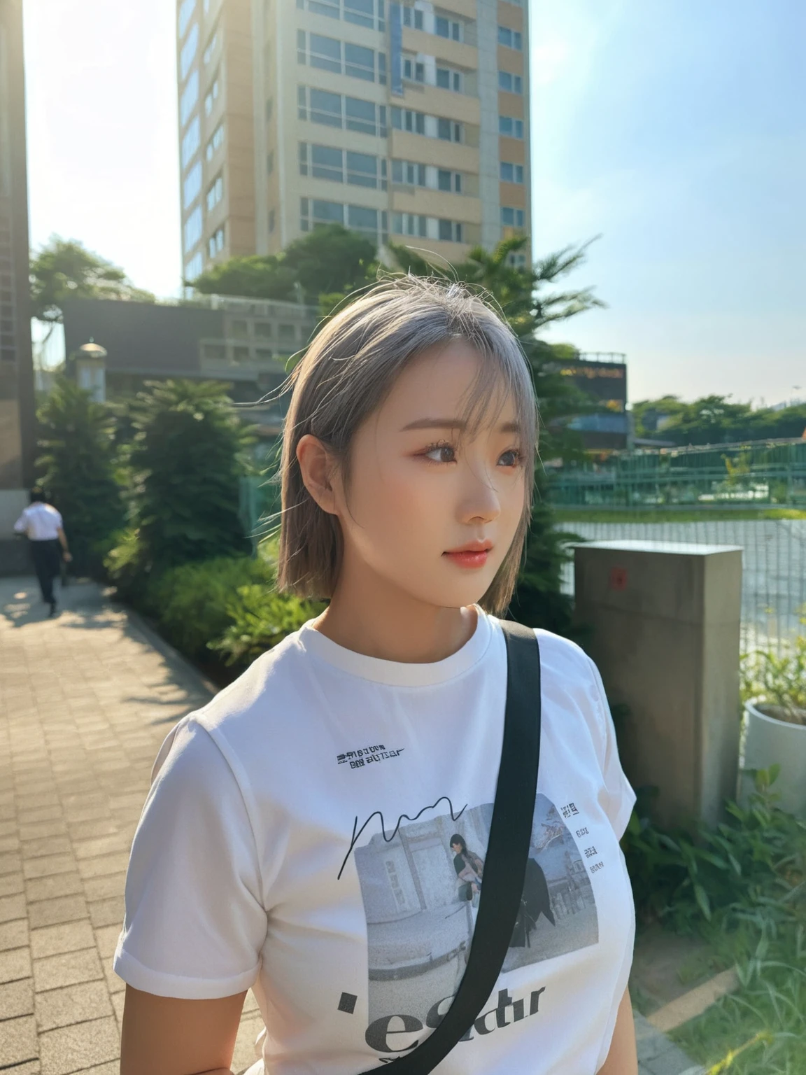 Best Quality, 8k, Masterpiece, (Portrait: 1.3), (photo realistic:1.4), (hyper realistic:1.4), Sharp Focus, looking at viewer, (smoother lighting:1.1), (increase cinematic lighting quality:0.9), realistic lighting, backlighting, light on face, ray trace, (brightening light:1.2), (Increase quality:1.4), sharp detail, (best quality real texture skin:1.4), finely detailed eyes, black_eyes, finely detailed face, 25 year old Korean woman, (white formal_shirt:1.4), (Create an image maintaining the original base model hairstyle:1.5)