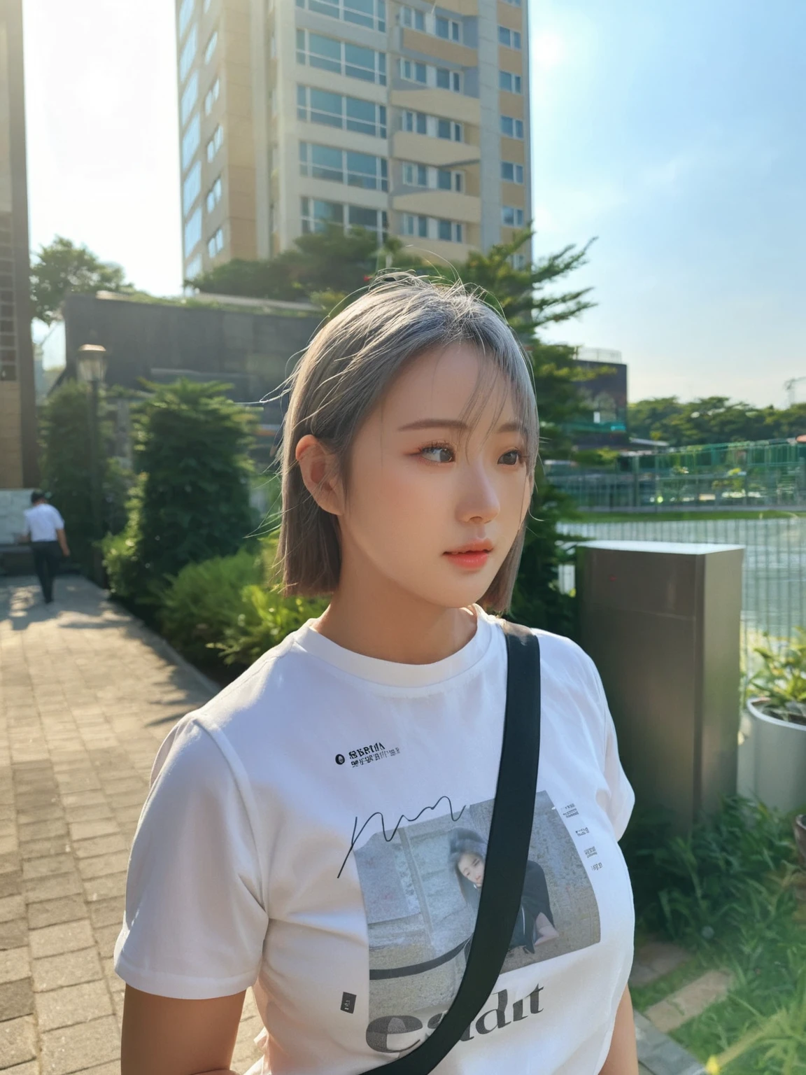 Best Quality, 8k, Masterpiece, (Portrait: 1.3), (photo realistic:1.4), (hyper realistic:1.4), Sharp Focus, looking at viewer, (smoother lighting:1.1), (increase cinematic lighting quality:0.9), realistic lighting, backlighting, light on face, ray trace, (brightening light:1.2), (Increase quality:1.4), sharp detail, (best quality real texture skin:1.4), finely detailed eyes, black_eyes, finely detailed face, 25 year old Korean woman, (white formal_shirt:1.4), (Create an image maintaining the original base model hairstyle:1.5)