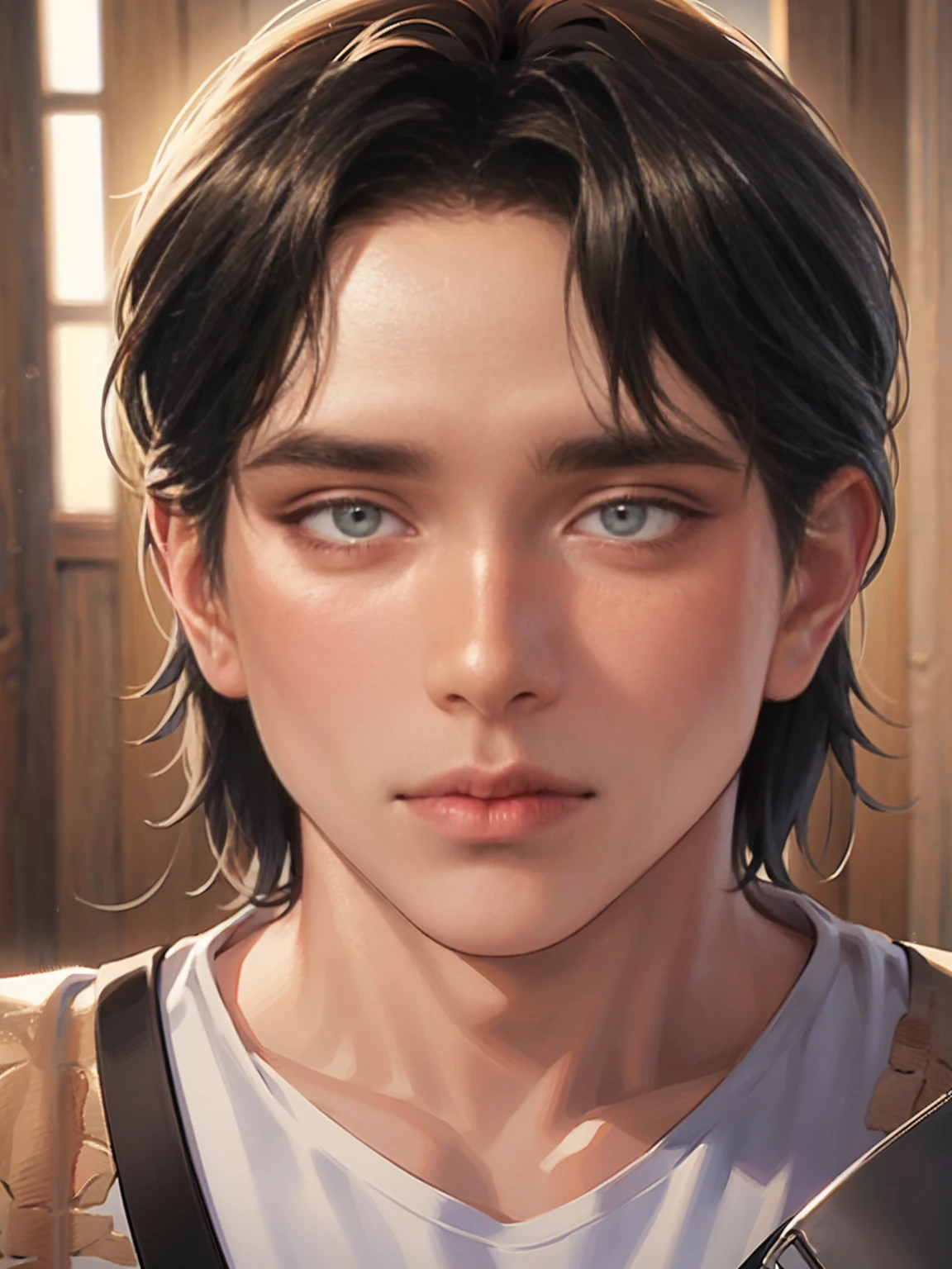 8K, best quality, masterpiece, Ultra-high resolution, (realism: 1.4), original photo, (Realistic skin texture: 1.3), (Film Grain: 1.3), (Selfie Angle), 1 boy, Beautiful eyes and face details, masterpiece, best quality, close up, Upper Body, Looking at the audience