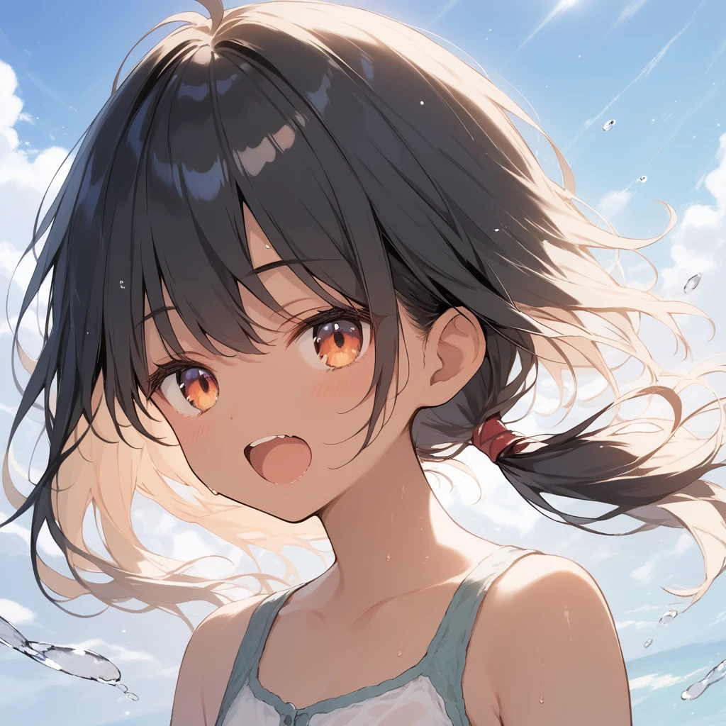score_9, score_8_up, score_7_up, source_anime, best quality, masterpiece, official art, absurdres, highres, ultra-detailed,waifu2x,Collection: Slice of Life,break,1girl, tomboy, dark-skinned female, short hair, low ponytail, flat chest, beautiful detailed eyes, short shorts, sweat, open mouth, (yawn:0.3), sleepily, outdoors, wind, break,(clear line illustration:1.2),very high resolution, very aesthetic, super detailed skin, Best sexual lighting powered by famous artist, 8k,cute picture,beauty illustration,photoshop_(medium),,(Detailed Lighting),best anime 8k konachan wallpaper, pixiv contest winner,