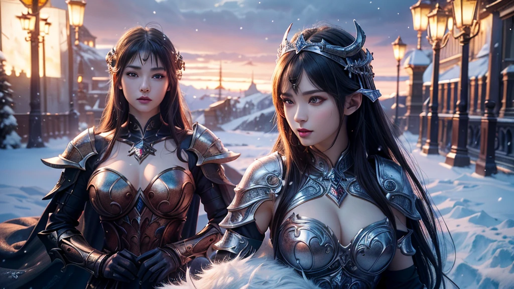 Close-up of woman holding sword and armor, Armor Girl, 2. 5D CGI anime fantasy artwork, Large Breasts，Epic fantasy digital art style, detailed Digital 2D fantasy art, Digital 2D fantasy art, original photo, (best quality:1.3), high resolution, (masterpiece), (lifelike:1.4), Professional photography, Clear focus, High Dynamic Range, 8k resolution, Intricate details, Fine details, Depth of Field, Extremely detailed CG unified 8k wallpaper, masterpiece，poster，best quality，Official Art，（Beauty and aesthetics：1.2），（masterpiece：1.3），Miss，personal，Light Leather Armor，complex pattern，winter，Snow Mountain，Medium distance photography，（midnight），dramatic，Giant bat wings，