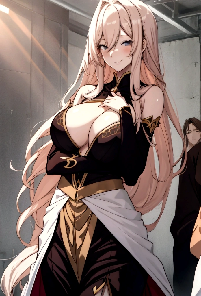 Anime girl long silky hair, medium size breast, sexy,revealing outfit,grinning