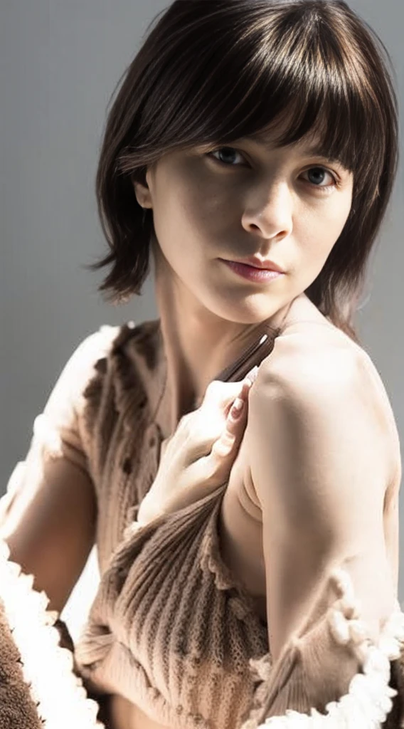 NSFW,harf nude,nipple,wolf cut hair,
