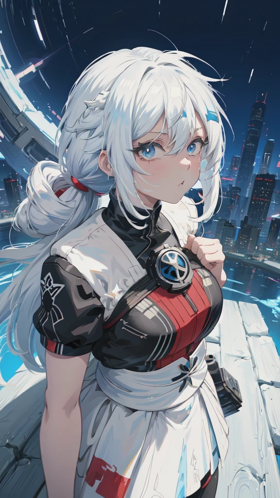 Anime girl with white hair and blue eyes brushing her teeth, 2 d Anime Style, Anime Styled, Anime Style character, Anime Style 4 k, Anime art style, high quality Anime art style, Anime Style portrait, Girls Frontline Style, Anime Style. 8K, trigger Anime art style, Perfect white hair girl, Inspired by anime, in an Anime Style, Style Anime