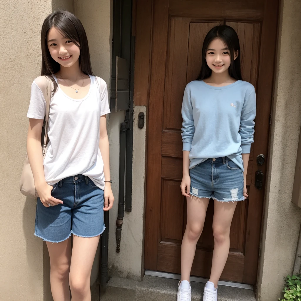 、smile、whole body、upright