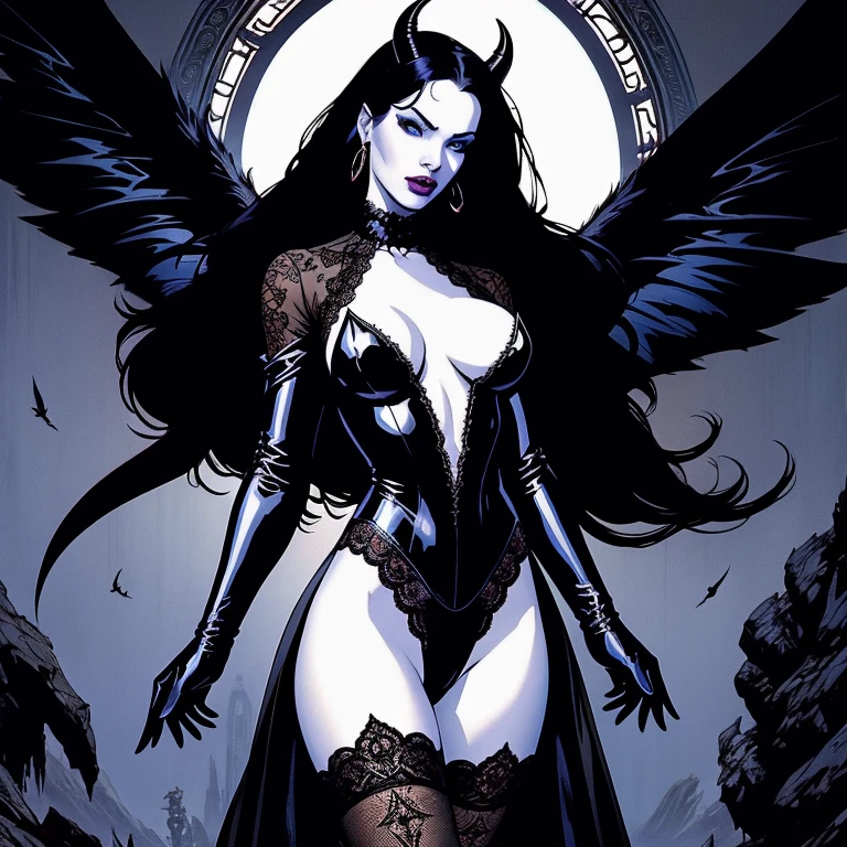 ((details Intricate)),black fantasy (/styled/), somber atmosphere, (beautiful succubus girl, long hair), (black lace sexy outfit), (horny expression) , subdued colors, sharp focus, cinematic, (walking pose, dynamic pose), trends on artstation, (Majestic oil painting by Ed Blinkey, Atey Ghailan, por Jeremy Mann, Greg Manchess),nsfw,styled of ohwx, (beautiful puffy and symmetrical eyes)