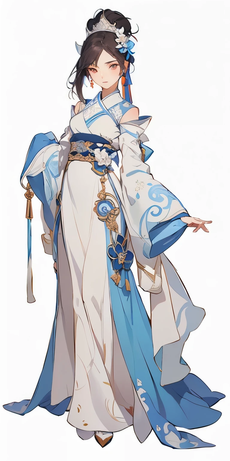 Close-up of woman in blue and white dress, palace , Girl wearing Hanfu, ((Beautiful fantasy queen)), Onmyoji detailed art, great character design, Full body fairy, Popular on artstation pixiv, pretty anime character design, Beautiful fantasy queen, Kushat Krenz Key Women in Art