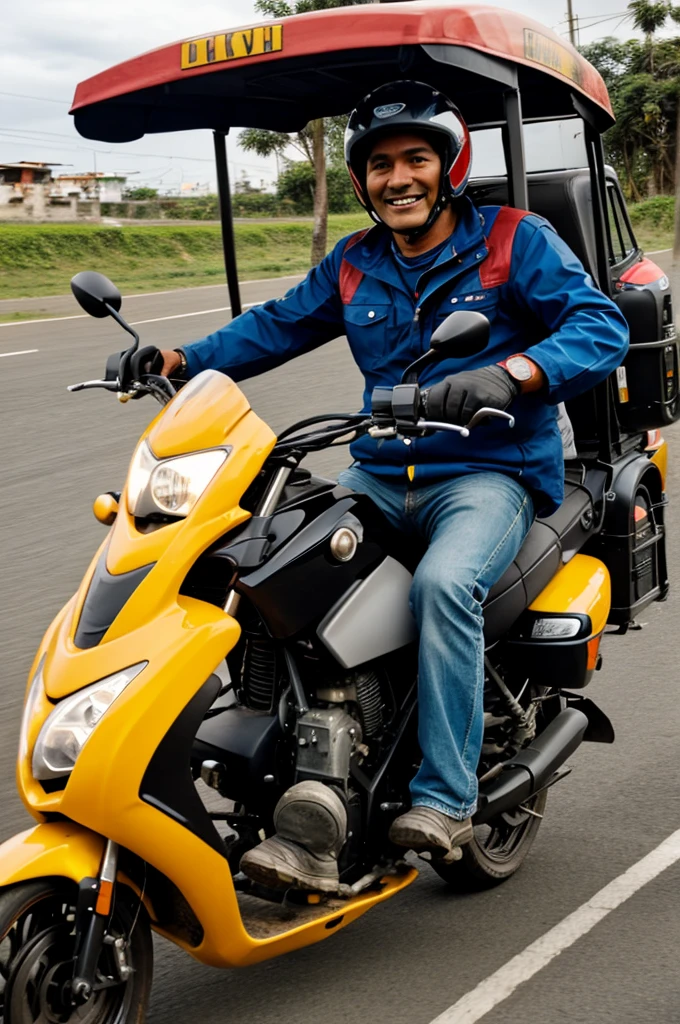 Peruvian motorcycle taxi with happy driver