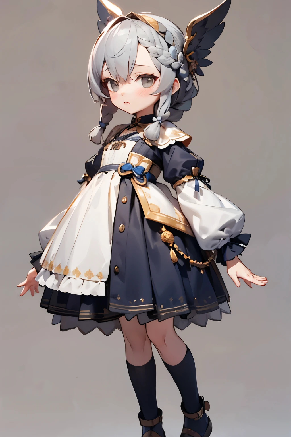 (No background), ((cute)), (Gray Hair), (Braid), , costume