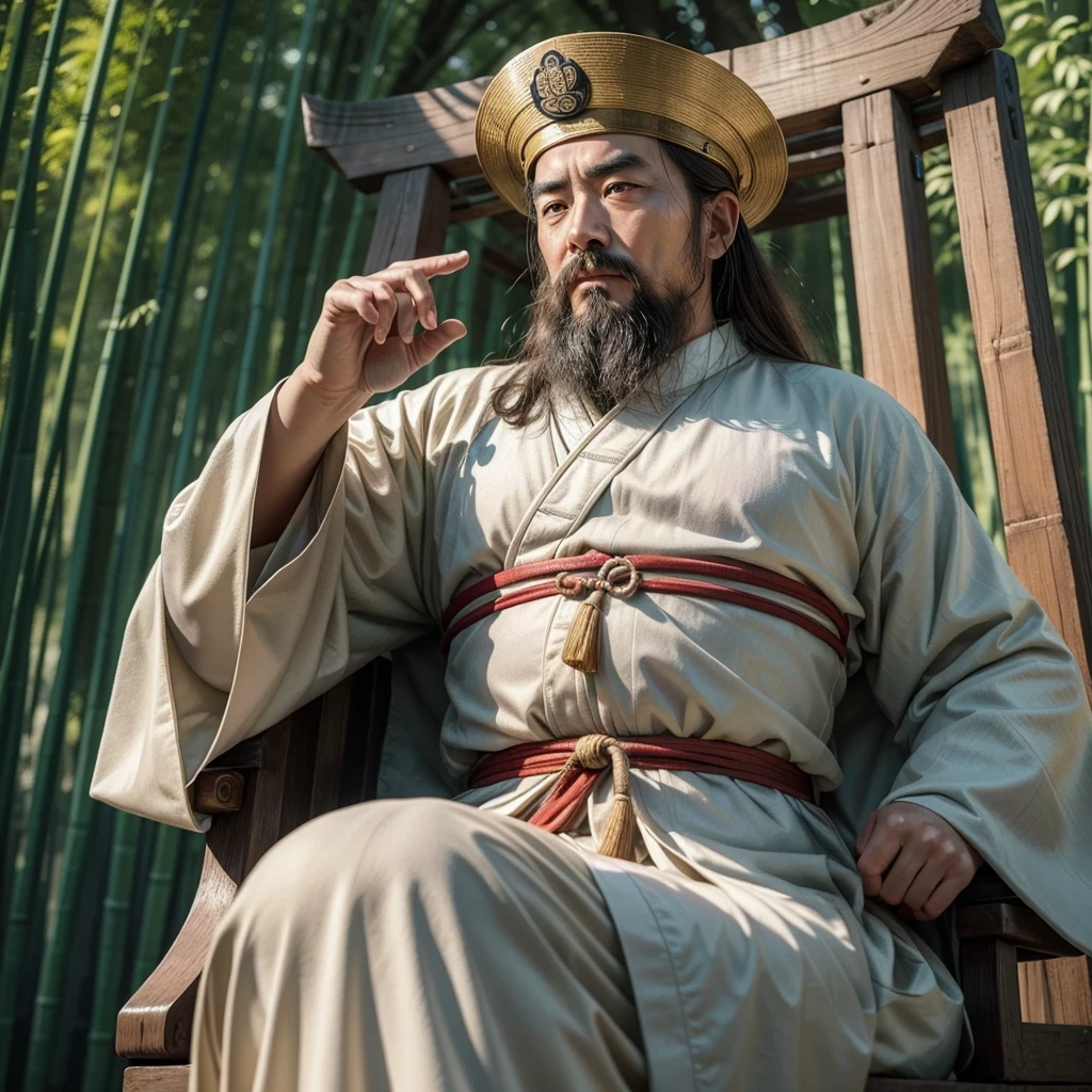 "Design a logo featuring Confucius, the renowned Chinese philosopher. The logo should depict Confucius with an aura of wisdom and calm presence. He should have a serene and thoughtful expression, wearing traditional Chinese robes. Incorporate elements that symbolize philosophy and wisdom, such as ancient scrolls, bamboo, or a Chinese landscape background. The overall design should exude a sense of education, wisdom, and tranquility, suitable for a motivational and stoic-themed YouTube channel."