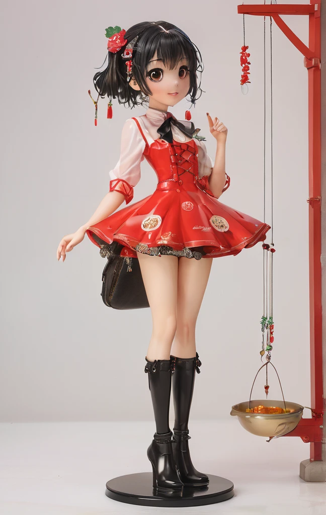On a bright red campus"YES"Character、[(white background:1.4)::5],(chibi:1.3),bottle bottom,lampstand,pedestal,platform,(fine food:1.8)