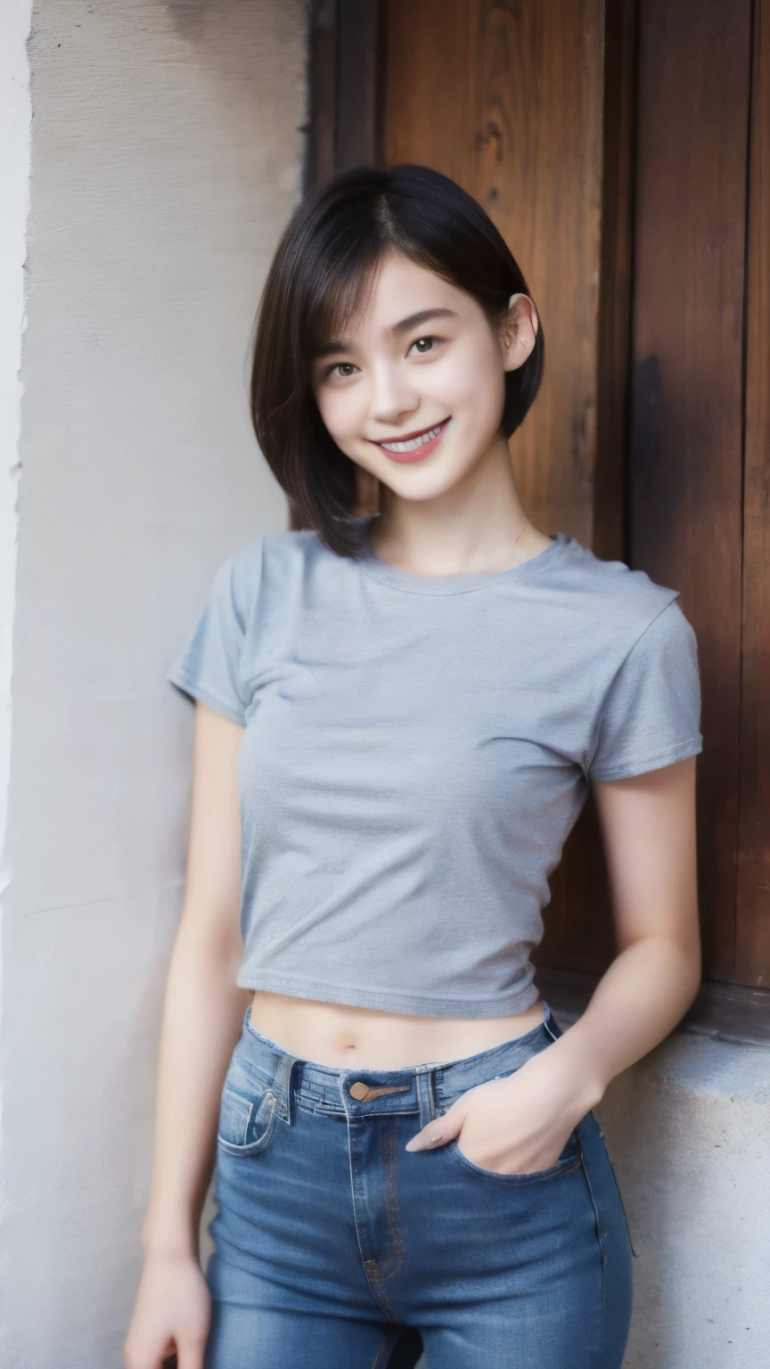 249 (An 18-year-old female and an 18-year-old male), (short hair),kind, lipstick, (Jeans andTshirt), smile