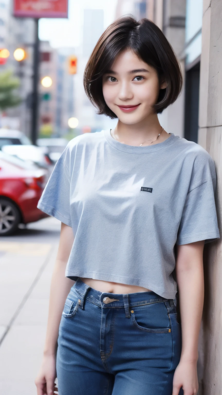 249 (An 18-year-old female and an 18-year-old male), (short hair),kind, lipstick, (Jeans andＴshirt), smile