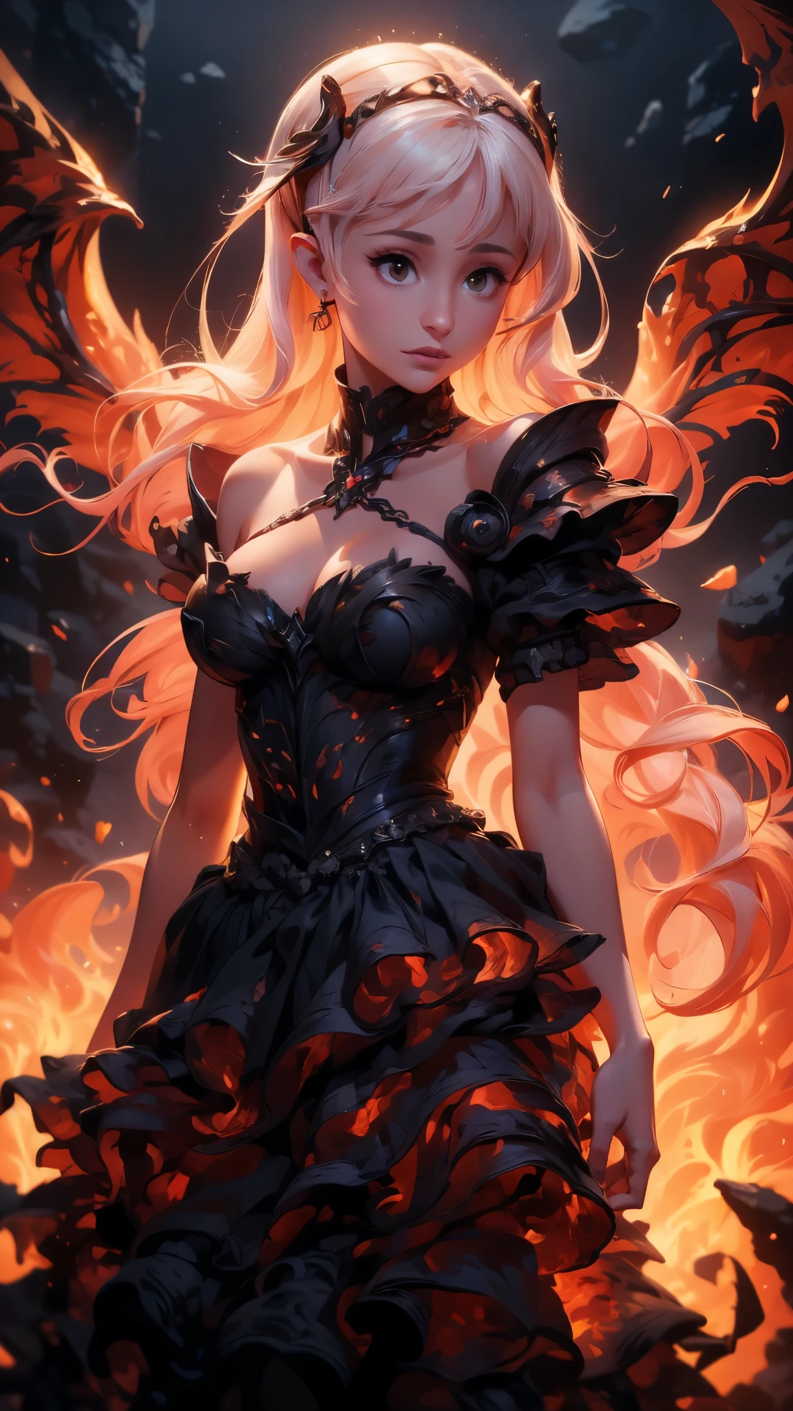 (La mejor calidad,A high resolution,Ultra - detallado,actual),Ariana Grande in a black dress with flames on her chest, epic fantasy art style hd, 4k fantasy art, epic fantasy digital art style, epic fantasy art style, fantasy woman, epic fantasy art portrait, epic fantasy style, hyperrealistic fantasy art, hd fantasy art, epic fantasy character art, epic fantasy art, in style of dark fantasy art, epic fantasy digital art, (anatomía perfecta :1.4),( iluminación cinematográfica :1.4), (Ariana Grande :1.4),( face detailed Ariana Grande :1.4), (skirt lifted by itself: 1.1), (skirt lift: 1.3), (showing white panties: 1.3)