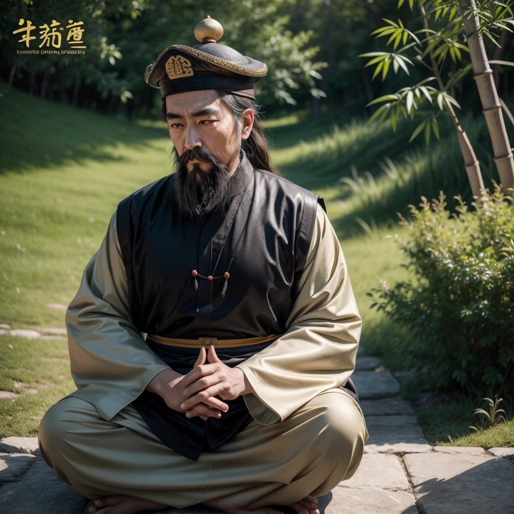 "Design a logo featuring Confucius, the renowned Chinese philosopher. The logo should depict Confucius with an aura of wisdom and calm presence meditando in nature. He should have a serene and thoughtful expression, wearing traditional Chinese robes. Incorporate elements that symbolize philosophy and wisdom, such as ancient scrolls, bamboo, or a Chinese landscape background. The overall design should exude a sense of education, wisdom, and tranquility, suitable for a motivational and stoic-themed YouTube channel."
