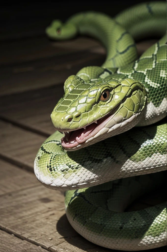 A snake, as a school team mascot, green and angry