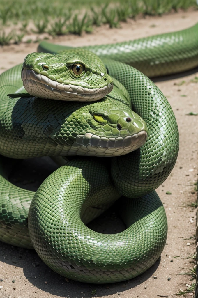 A snake, as a school team mascot, green and angry