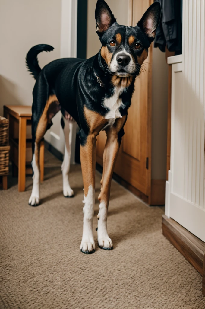 A dog standing on two legs