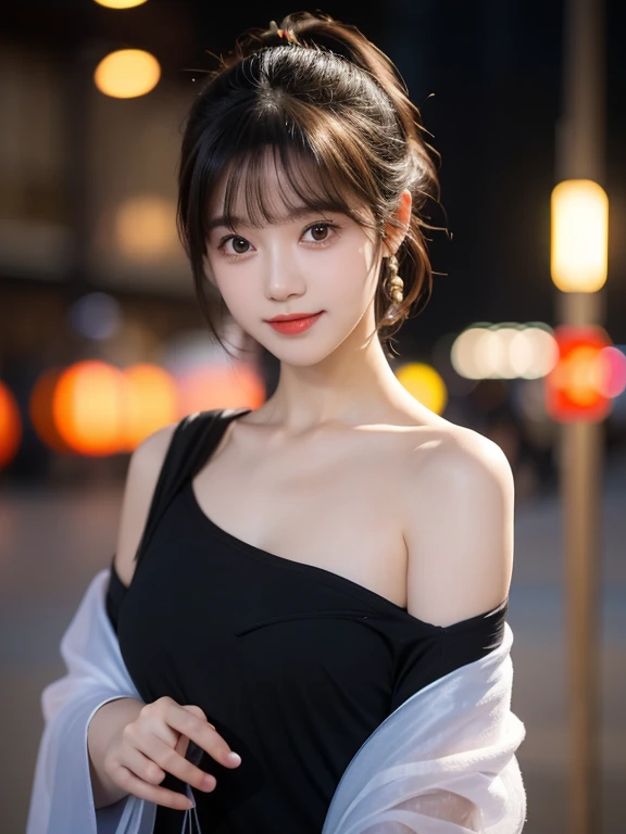 (Fluorescent Color:1.4),(translucent:1.4),(Retro filter:1.4),(strange:1.4),(Photo of a woman,1 girl:1.2),Off-shoulder,light, Smile,Short hair details,Black shawl straight hair,Side Bangs,Bun hairstyle,High-resolution details、Very detailed、light、Surrealism、Soft Light、Deep field focus bokeh,It's a perfect face,Pretty Face,beautiful eyes,((Perfect female body)),Candy Land Disneyland,Vague、Softness、Fluffy、softscape,Pale pink sky,Green and blue luster,Elegant light powder,Wonderful rainbow glow、Star,diamond sparkles,Gemstone background,(Hyperrealism)、(Super quality)、light,Rich in details,Full HD,Plenty of lighting,