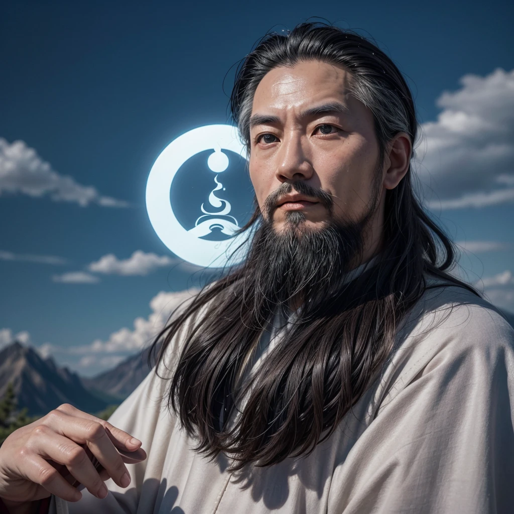 "Design a logo featuring Laozi, the ancient Chinese philosopher and founder of Taoism. The logo should depict Laozi with an aura of wisdom and tranquility. He should have a serene and contemplative expression, with long flowing robes and a traditional Chinese appearance. Incorporate elements that symbolize Taoism and philosophy, such as the Taijitu (Yin-Yang symbol), bamboo, or a mountain landscape. The overall design should exude a sense of education, wisdom, and peace, suitable for a motivational and stoic-themed YouTube channel."