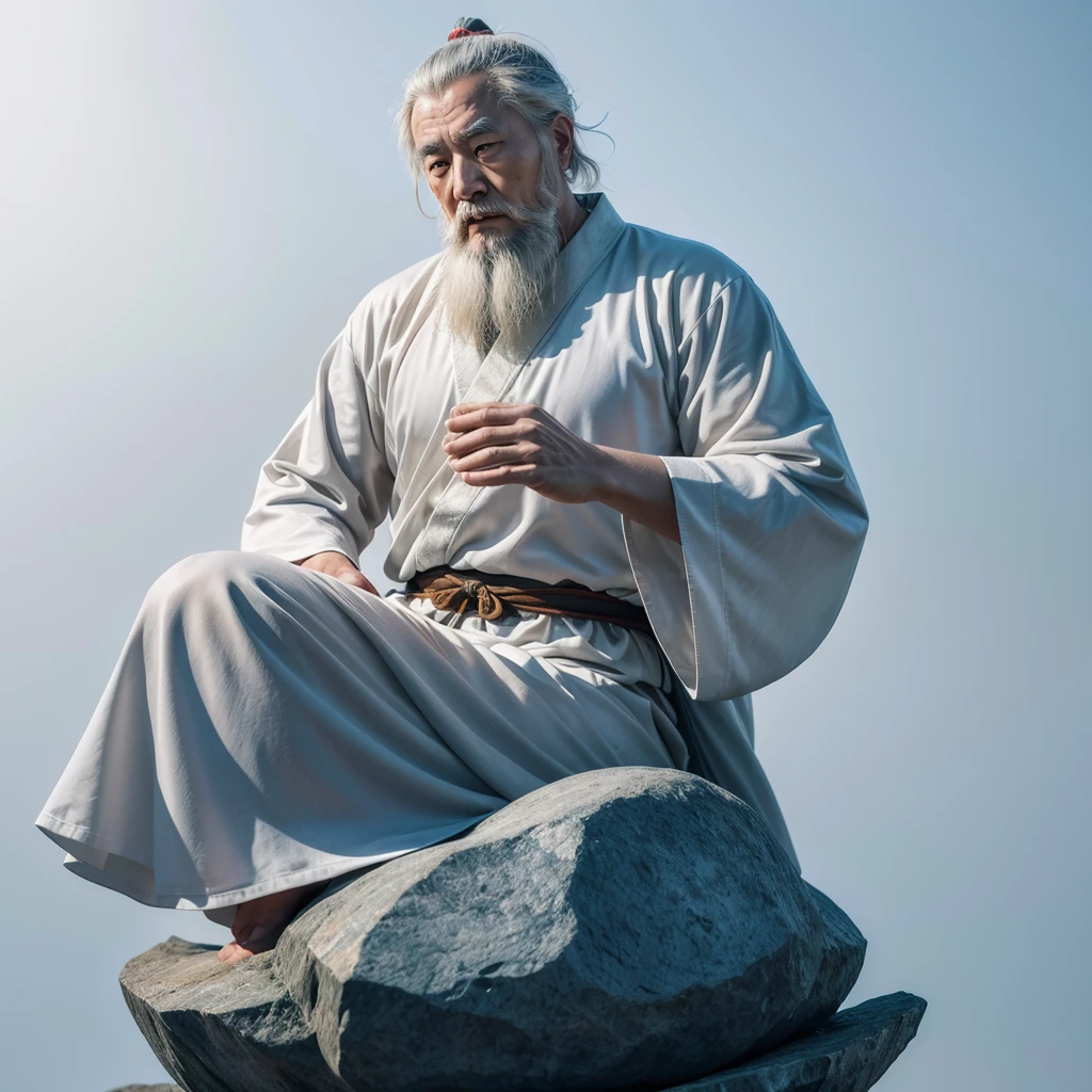 "Design a logo featuring Laozi, the ancient Chinese philosopher and founder of Taoism. The logo should depict Laozi with an aura of wisdom and tranquility. He should have a serene and contemplative expression, with long flowing robes and a traditional Chinese appearance. Incorporate elements that symbolize Taoism and philosophy, such as the Taijitu (Yin-Yang symbol), bamboo, or a mountain landscape. The overall design should exude a sense of education, wisdom, and peace, suitable for a motivational and stoic-themed YouTube channel."