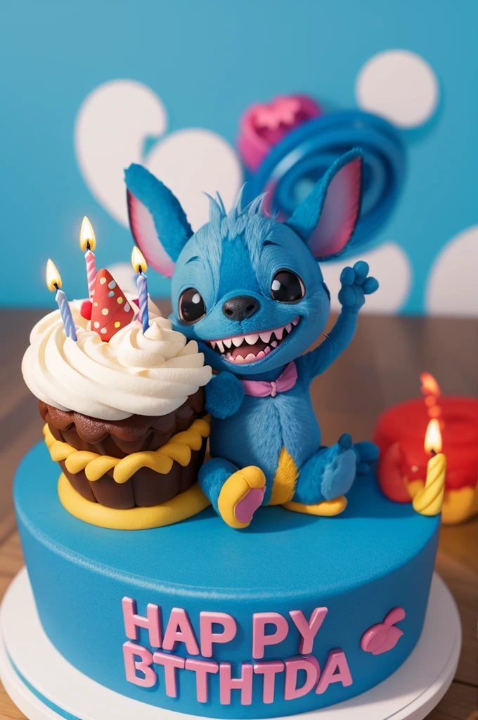 Stitch wishing happy birthday in 3d