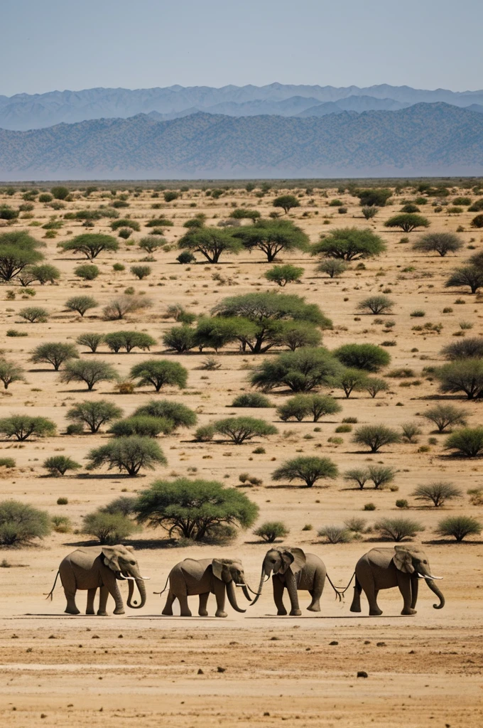 A landscape with elephants, lions, gazelles, zebras and lepopards