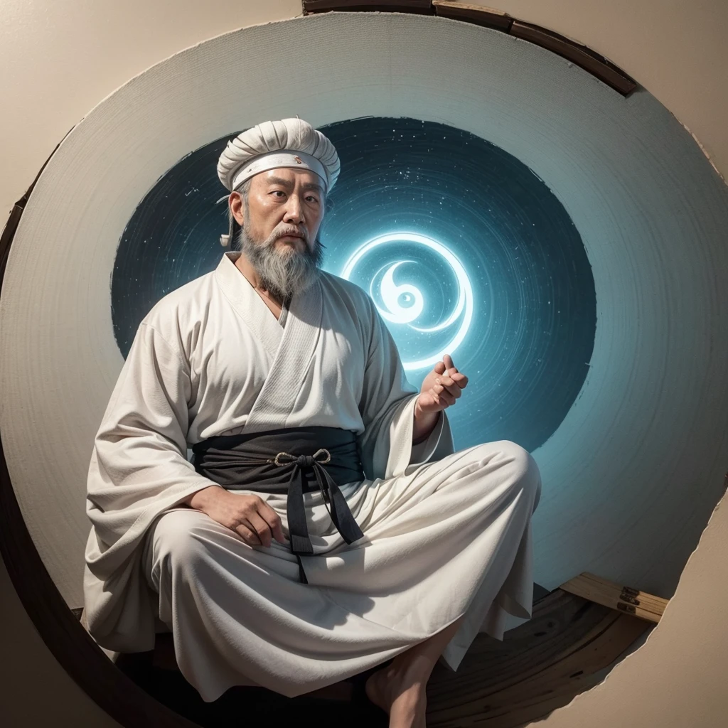 "Design a logo featuring Laozi, the ancient Chinese philosopher and founder of Taoism. The logo should depict Laozi with an aura of wisdom and tranquility. He should have a serene and contemplative expression, with long flowing robes and a traditional Chinese appearance. Incorporate elements that symbolize Taoism and philosophy, such as the Taijitu (Yin-Yang symbol), bamboo, or a mountain landscape. The overall design should exude a sense of education, wisdom, and peace, suitable for a motivational and stoic-themed YouTube channel."