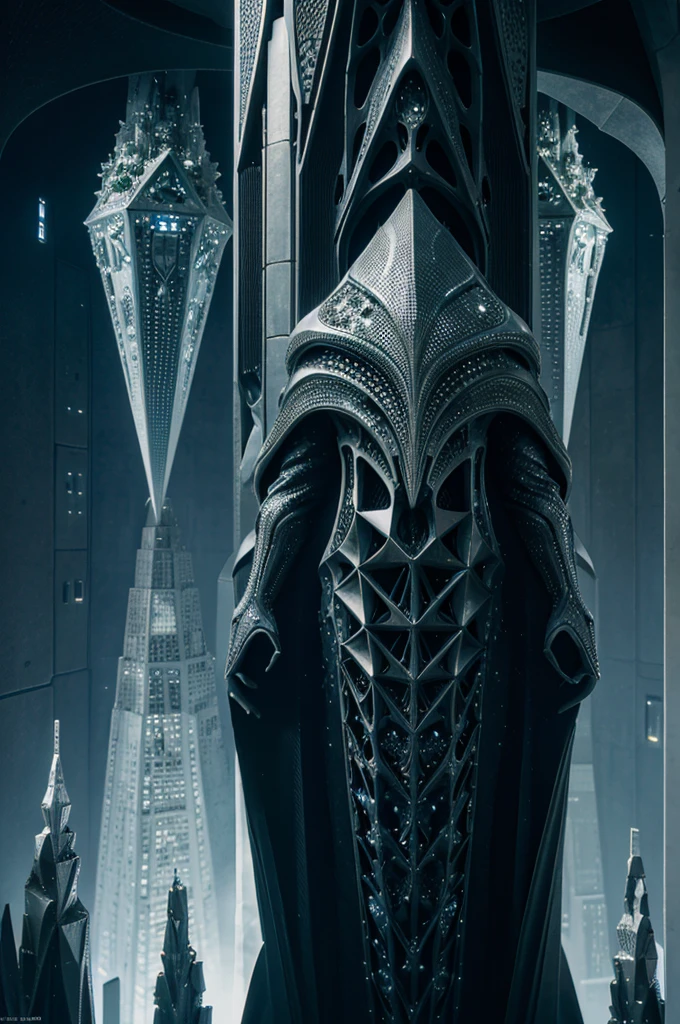 futuristic surreal architecture style sfi ci Lovecraft and giger, gaudi, saha Hadid, alien architecture, rare architecture, Crystal towers