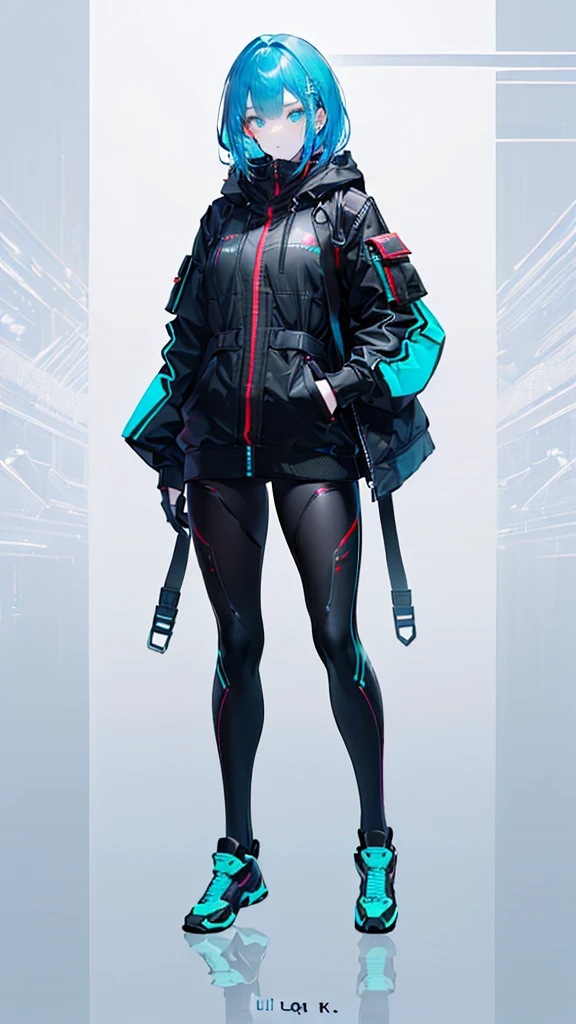 ((full body: 2)),((masterpiece)),(top quality),((ultra-detailed:1.5, 8k quality:1.5)),(detailed line art:1.0),perfect face, (standing pose), human, About 20 years old, (1 Female), Sci-Fi Tactical Fashion, main hair color {{cyan}}(#a2cdde) ,(inner hair color {{red}}(#ff0000): 1.2),(clothes color {{white}}(#dddddd):1.2)