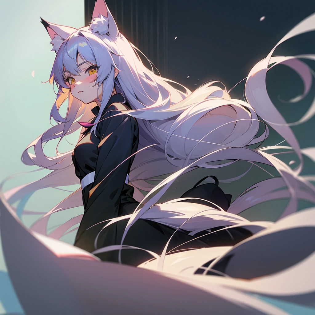 a drawing of a cat with long hair and a black blouse, cute anime cat girl, very beautiful fluffy kitten, cute anime catgirl, anime catgirl, beautiful young kitten, catgirl, realistic anime cat, attractive cat girl,  very beautiful anime cat, anime cat, very beautiful furry art, warrior cats gray, Furry cat, Egito