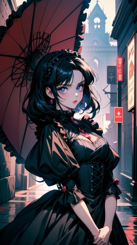 Anime Girls with black hair and blue eyes holding an umbrella, gothic maiden Anime Girls, Anime Girls in a maid costume, 1 7 year old anime goth girl, Anime Girls wearing a black dress, Cute girl anime visuals, Rorish, Anime Moe Art Style, Anime Styleに, (Anime Girls), Anime Style, black, Beautiful anime style