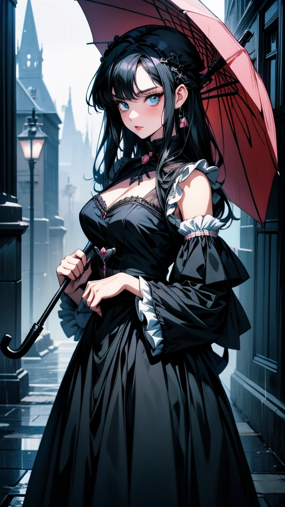 Anime Girls with black hair and blue eyes holding an umbrella, gothic maiden Anime Girls, Anime Girls in a maid costume, 1 7 year old anime goth girl, Anime Girls wearing a black dress, Cute girl anime visuals, Rorish, Anime Moe Art Style, Anime Styleに, (Anime Girls), Anime Style, black, Beautiful anime style