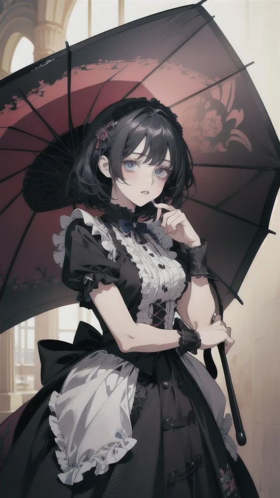 Anime Girls with black hair and blue eyes holding an umbrella, gothic maiden Anime Girls, Anime Girls in a maid costume, 1 7 year old anime goth girl, Anime Girls wearing a black dress, Cute girl anime visuals, Rorish, Anime Moe Art Style, Anime Styleに, (Anime Girls), Anime Style, black, Beautiful anime style