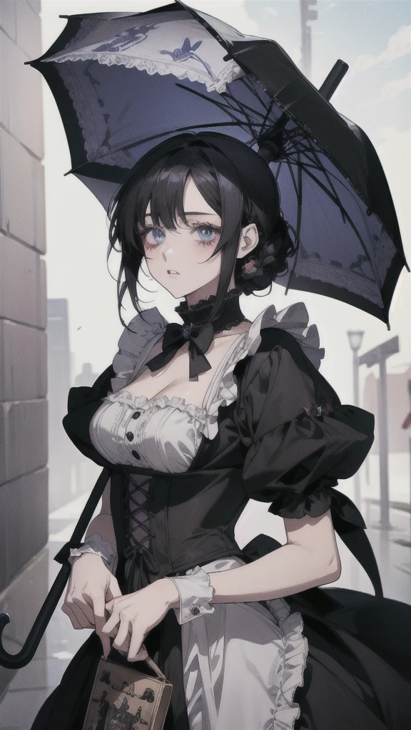 Anime Girls with black hair and blue eyes holding an umbrella, gothic maiden Anime Girls, Anime Girls in a maid costume, 1 7 year old anime goth girl, Anime Girls wearing a black dress, Cute girl anime visuals, Rorish, Anime Moe Art Style, Anime Styleに, (Anime Girls), Anime Style, black, Beautiful anime style