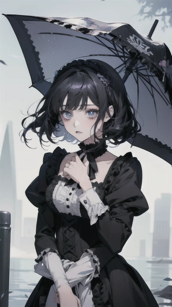 Anime Girls with black hair and blue eyes holding an umbrella, gothic maiden Anime Girls, Anime Girls in a maid costume, 1 7 year old anime goth girl, Anime Girls wearing a black dress, Cute girl anime visuals, Rorish, Anime Moe Art Style, Anime Styleに, (Anime Girls), Anime Style, black, Beautiful anime style
