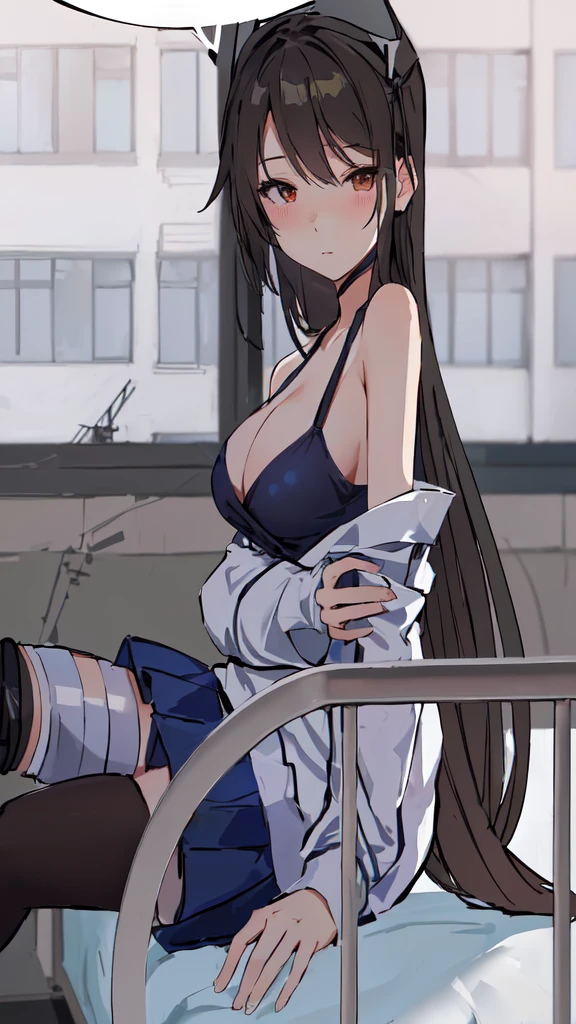 anime girl sitting on a bed with a pillow and a pillow, (sfw) safe for work, kantai collection style, marin kitagawa fanart, casual pose, sits on a rooftop, seductive anime girl, from girls frontline, anime moe artstyle, cel - shaded art style, tifa lockhart, by Kamagurka, relaxed pose, on a rooftop