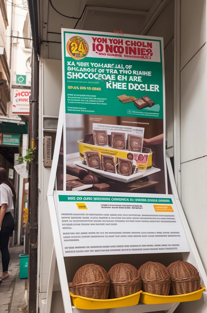 A poster selling 5 reais raffle tickets competing for a basket of chocolate 