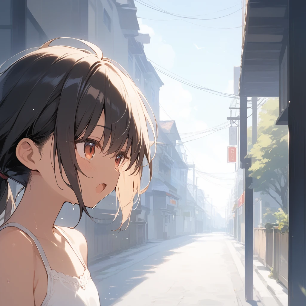 score_9, score_8_up, score_7_up, source_anime, best quality, masterpiece, official art, absurdres, highres, ultra-detailed,waifu2x,Collection: Slice of Life,break,1girl, tomboy, dark-skinned female, short hair, low ponytail, flat chest, beautiful detailed eyes, short shorts, sweat, open mouth, (yawn:0.3), sleepily, outdoors, wind, break,(clear line illustration:1.2),very high resolution, very aesthetic, super detailed skin, Best sexual lighting powered by famous artist, 8k,cute picture,beauty illustration,photoshop_(medium),,(Detailed Lighting),best anime 8k konachan wallpaper, pixiv contest winner,