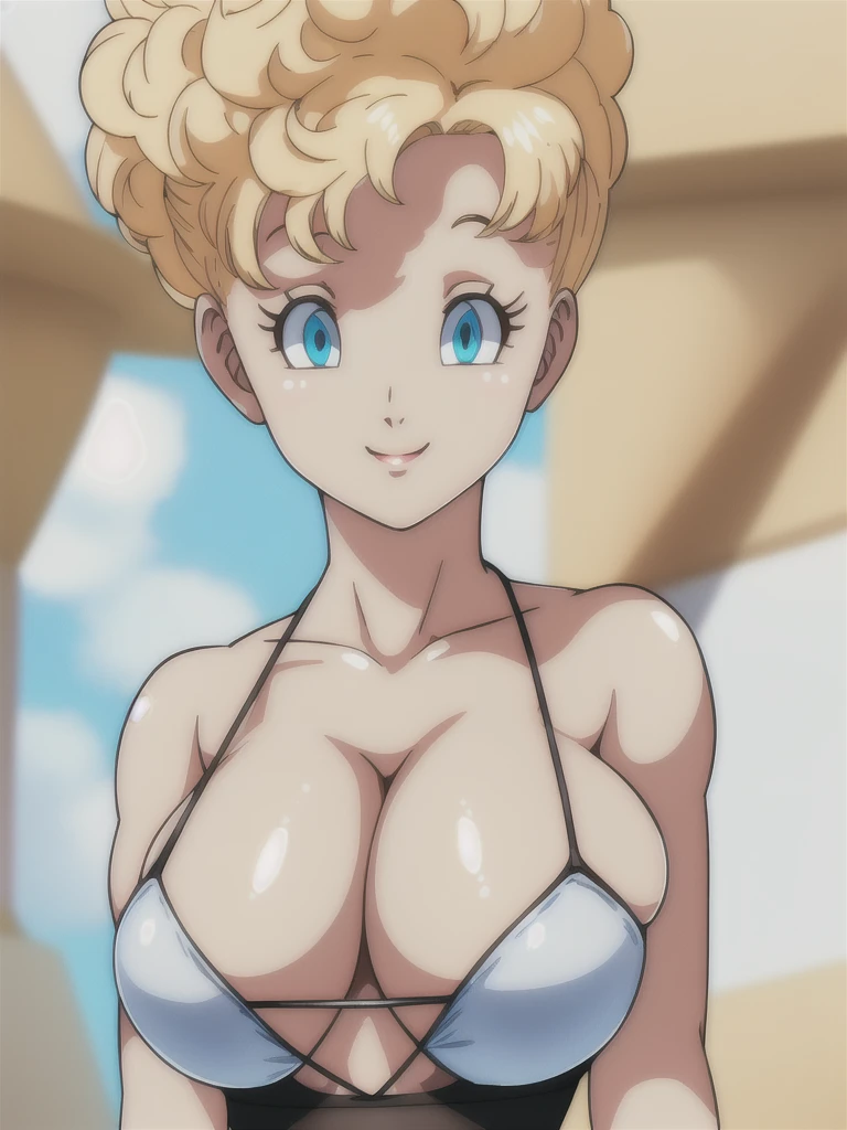 (8k, best quality, masterpiece:1.2),(detailed eyes), \(detailed facial features\), \(\(detailed clothes features\)\), upper body,(large breasts, cleavage),(face focus),extremely detailed CG unity 8k wallpaper, huge filesize, ultra-detailed, highres, absurdres,beautiful eyes,ray tracing, dramatic shadows,fine detail,dramatic angle,high saturation,lens flare,(standing),soft light,Detailed skin texture, detailed clothing texture,looking at viewer,small micro bikini, looking at spectator, smiling
1woman,mature female, blonde hair,solo,