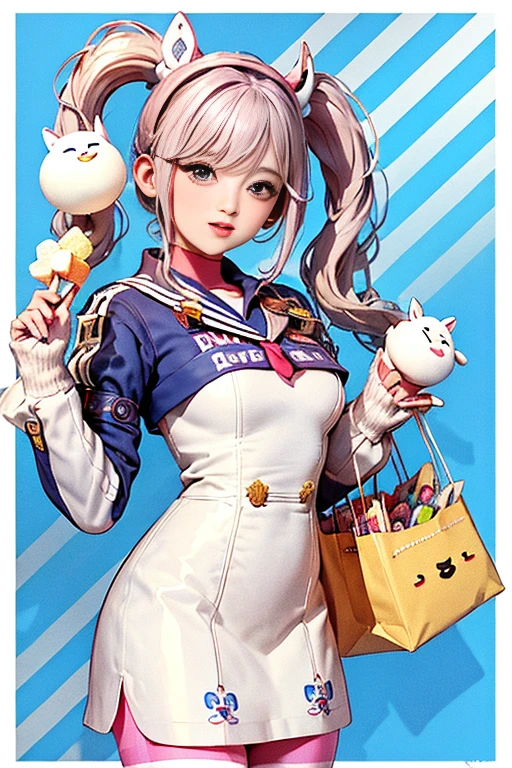 The image is a vintage advertisement for a candy brand called “Fancy Marshmallows”. The ad features a cartoon character in a sailor costume holding a bag of marshmallows. The character has a round face and mischievous expression. The background of the ad is a white and blue striped pattern.